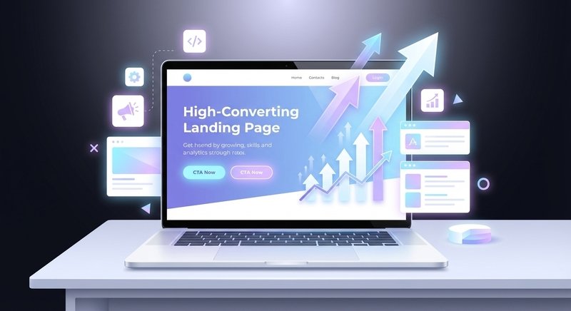 Imagem ilustrativa de uma landing page de alta conversão, criada para campanhas focadas em captação de leads e aumento de resultados.