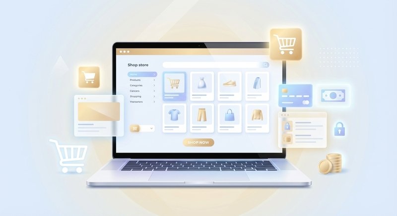 Imagem representando o desenvolvimento de lojas virtuais rápidas, integradas com pagamentos e otimizadas para vendas online.